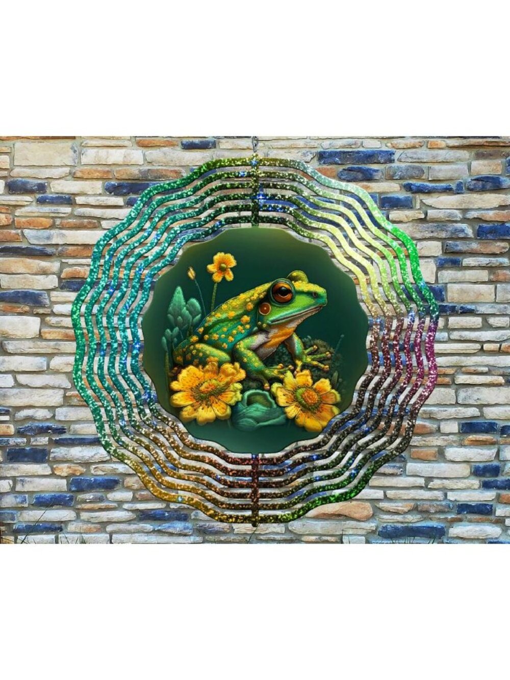 10 Inch Colorful Frog Glitter Flowers Wind Spinner Yard Decor Aluminum RWS-215
